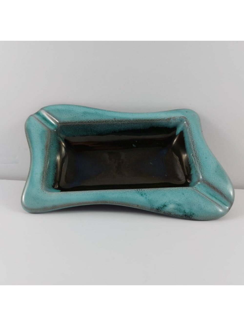 Vintage Evangeline Teal Drip Glaze Pottery Ashtray, Canadian Pottery